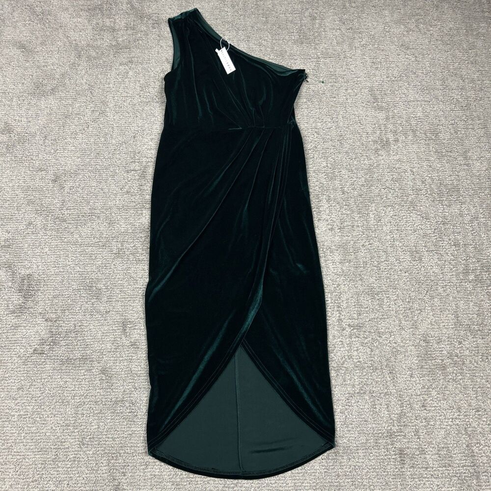 Baltic Born Midi Dress Large Kourtney Velvet One Shoulder Emerald Green New